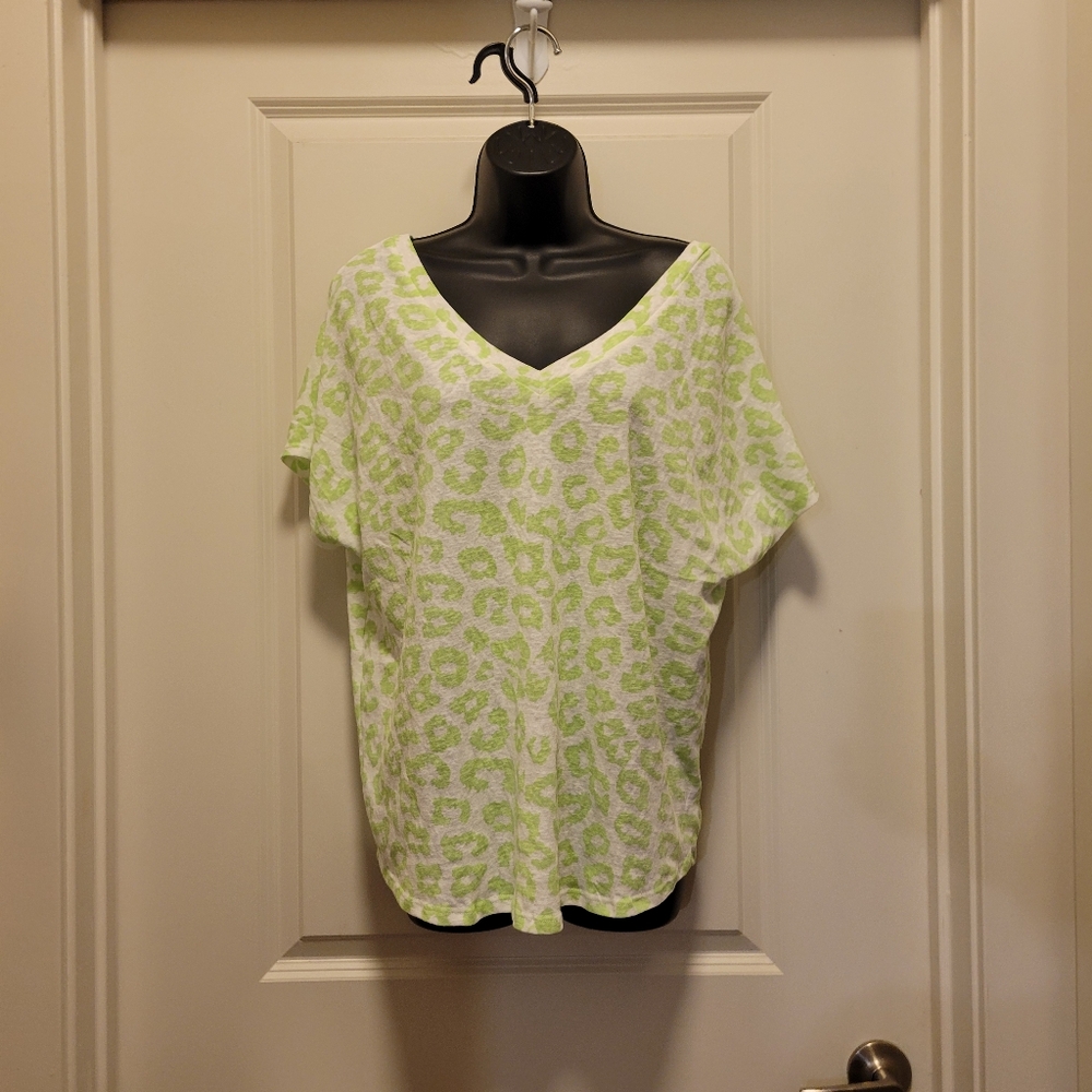 Neon Green & White Animal Print Boutique Blouse